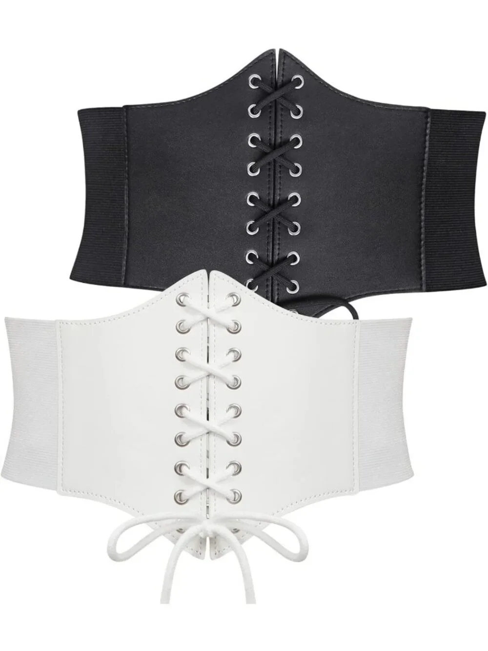 Vintage Black Corset Belt for Women, Lace-up Elastic Waist, Wide Waspie